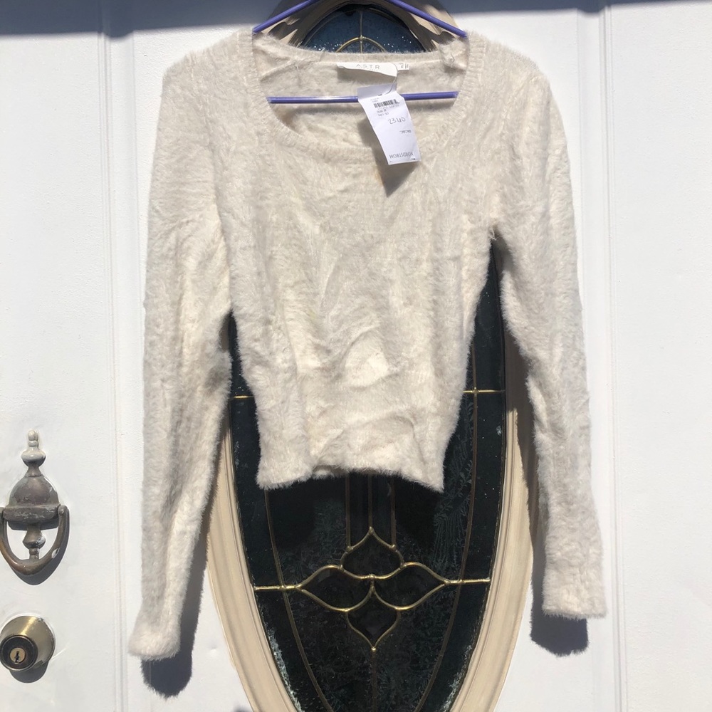 Astr Ivory Square Neck Fuzzy Sweater